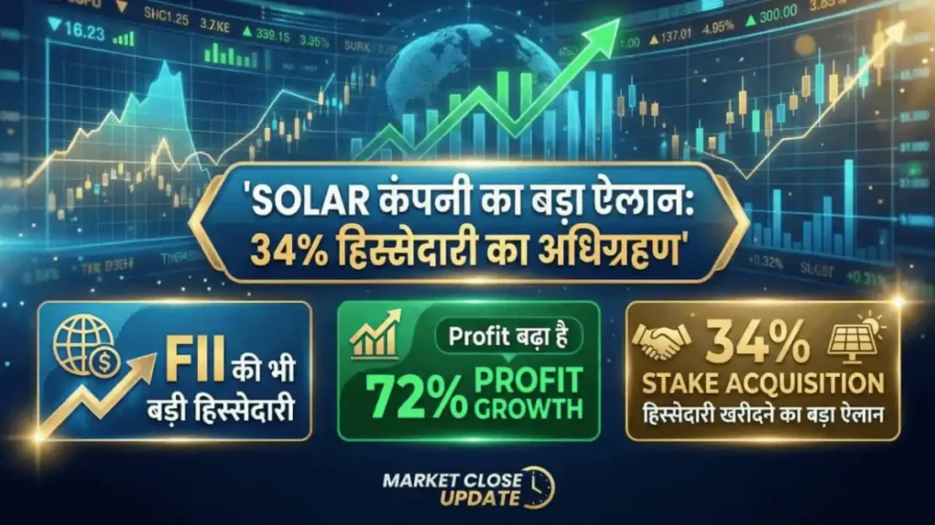 बाजार बंद होते ही Solar कंपनी का 34% हिस्सेदारी खरीदने का बड़ा ऐलान, FII भी है हिस्सेदार, Profit बढ़ा है 72%