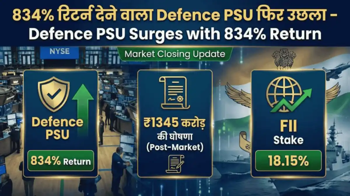 834% रिटर्न देने वाला Defence PSU फिर उछला, मार्केट क्लोजिंग के बाद की है ₹1345 करोड़ की घोषणा, FII की हिस्सेदारी बढ़कर पहुंची 18.15%